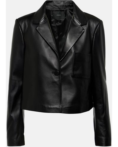 JOSEPH Cropped Leather Jacket - Black