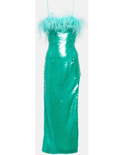 GIUSEPPE DI MORABITO Feather-trimmed Sequined Midi Dress - Green