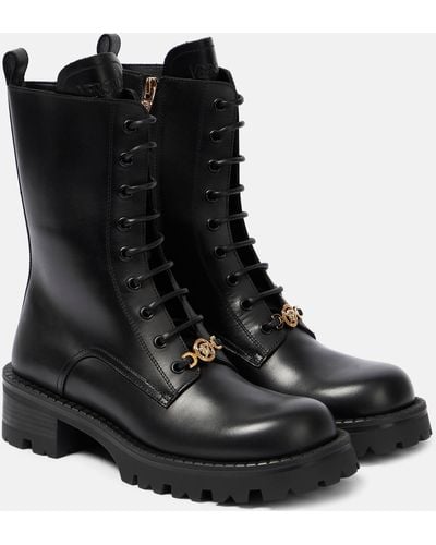 Versace Vagabond Leather Lace-up Boots - Black
