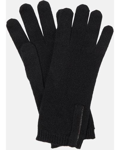 Brunello Cucinelli Embellished Cashmere Knit Gloves - Black