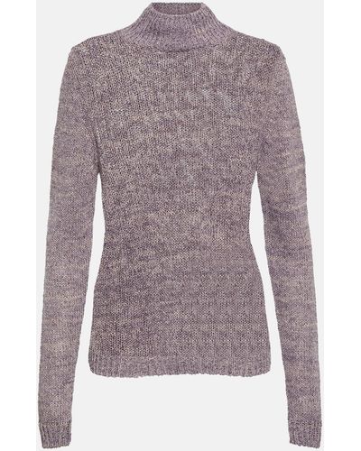 Totême Linen, Cotton, And Silk Turtleneck Sweater - Purple