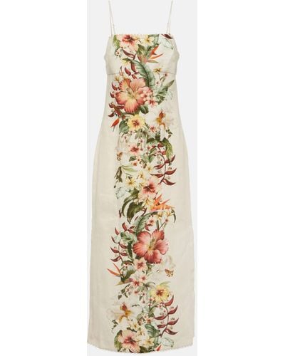 Zimmermann Lexi Floral Linen Maxi Dress - Metallic