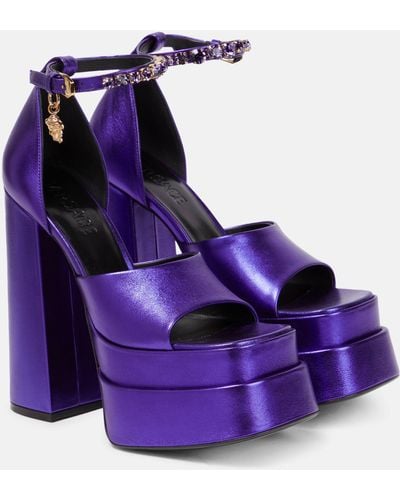 Versace Medusa Aevitas Leather Platform Sandals - Purple
