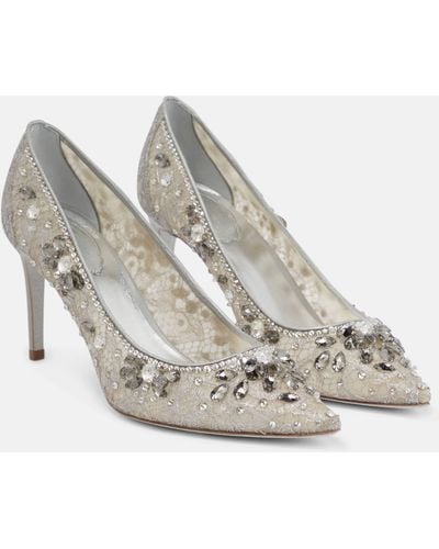 Rene Caovilla Embellished Lace Pumps - White