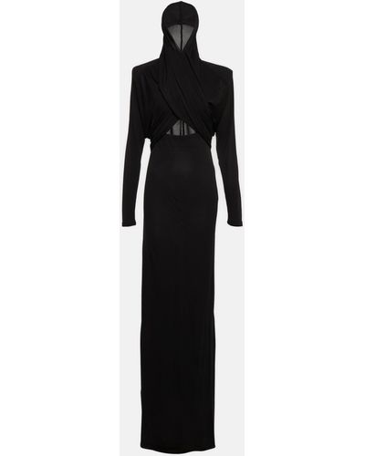 Saint Laurent Hooded Cutout Crepe Gown - Black