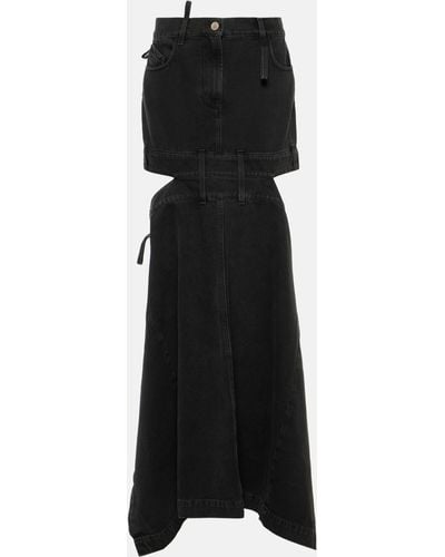 The Attico Deconstructed Denim Maxi Skirt - Black