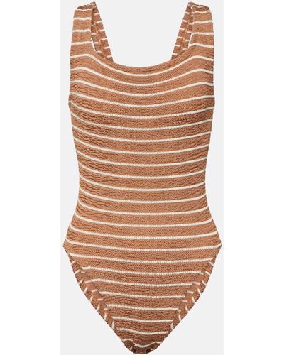 Hunza G Striped Swimsuit - Brown