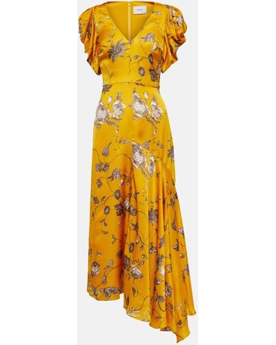 Erdem Floral-print Satin Dress - Yellow