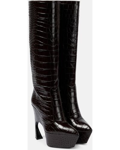 Victoria Beckham Croc-effect Leather Platform Knee-high Boots - Black