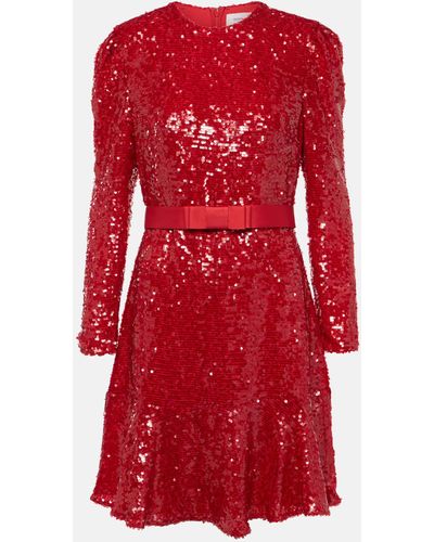 Erdem Bow-detail Sequined Minidress - Red