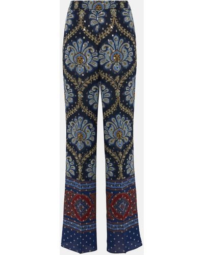 Etro Paisley Silk-blend Wide-leg Pants - Blue