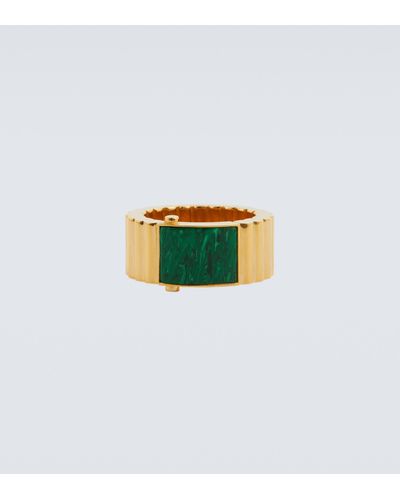 Bottega Veneta 18kt Gold-plated Sterling Silver And Malachite Ring - Green