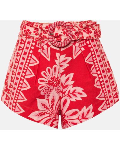 FARM Rio Flora Floral Cotton Shorts - Red