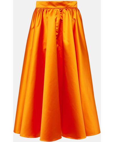 Patou Pleated Satin Midi Skirt - Orange