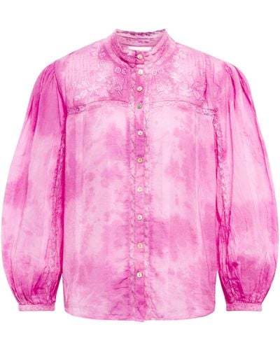 LoveShackFancy Ronda Embroidered Cotton Blouse - Pink
