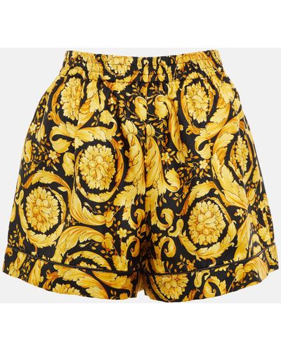 Versace Printed High-rise Silk Shorts - Yellow