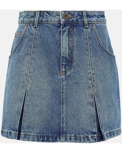 Balmain Pleated Denim Mini Skirt - Blue