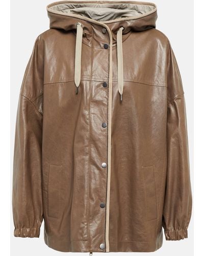 Brunello Cucinelli Oversized Leather Jacket - Brown