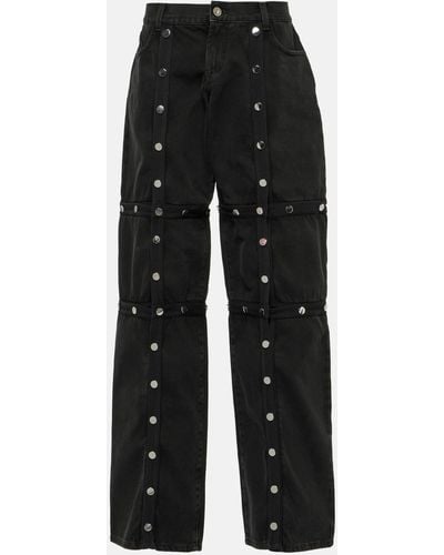 The Attico Studded Convertible Low-rise Straight Jeans - Black