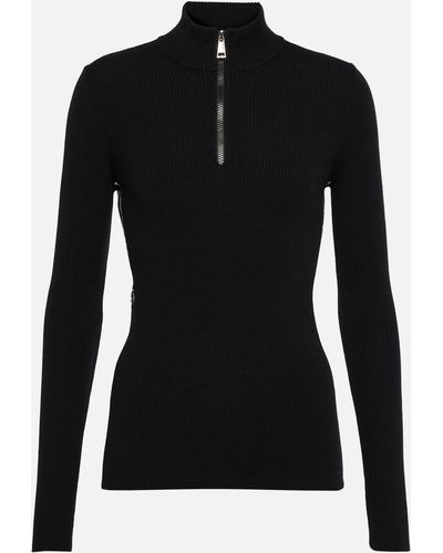 Moncler Mockneck Logo Wool Sweater - Black