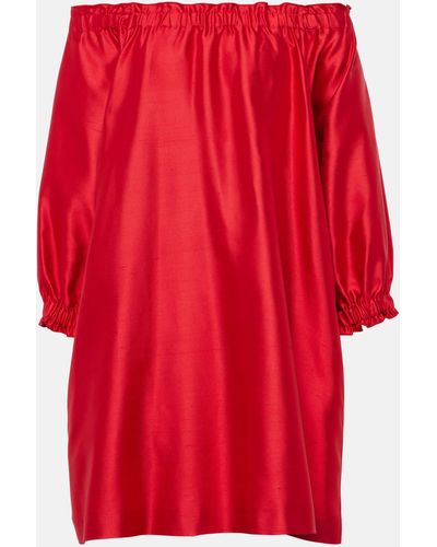 Max Mara Lepre Off-shoulder Silk And Cotton Minidress - Red