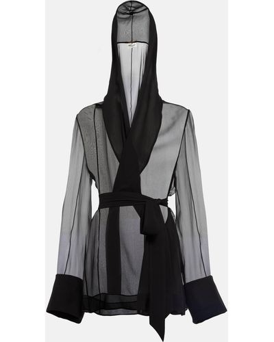 Saint Laurent Hooded Sheer Silk Blazer - Black