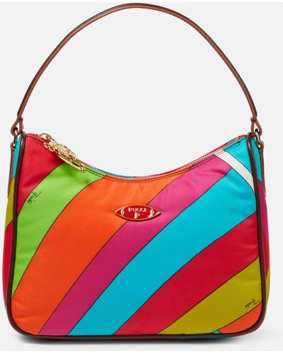 Emilio Pucci Small Printed Leather-trimmed Shoulder Bag - Red