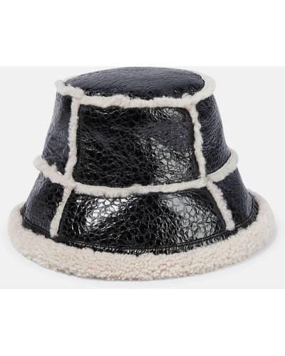 Jean Paul Gaultier Shearling-trimmed Leather Bucket Hat - Black