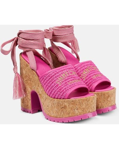 Jimmy Choo Gal Wedge Raffia Platform Sandals - Pink