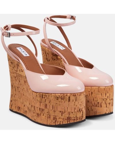 Alaïa Riviera Patent Leather Wedges - Brown