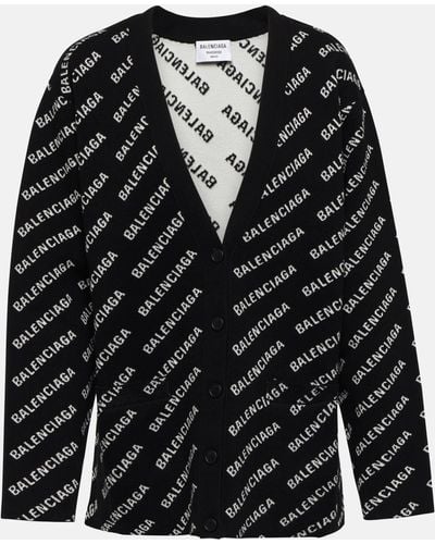 Balenciaga Logo Jacquard Cotton-blend Cardigan - Black