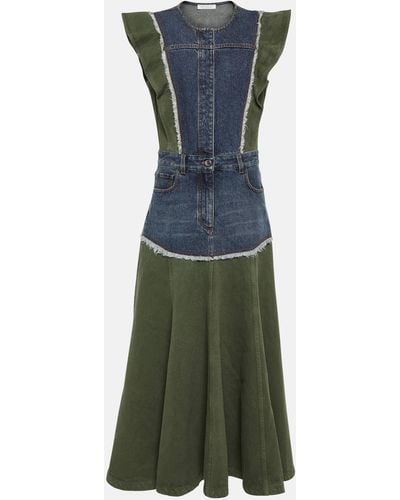 Chloé Denim-paneled Midi Dress - Green