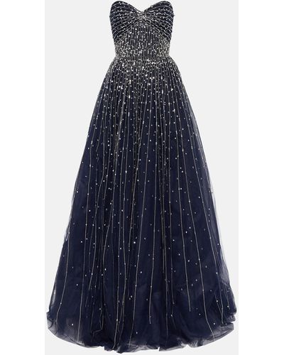 Monique Lhuillier Strapless Embroidered Gown - Blue