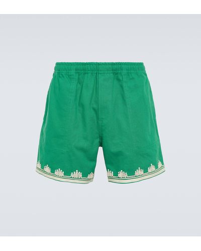 Bode Ripple Embroidered Cotton Shorts - Green