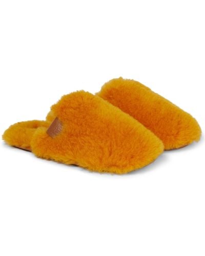 Loewe Logo-patch Shearling Slippers - Orange