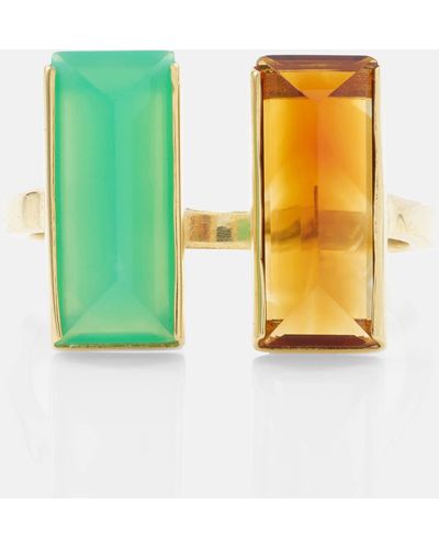 Aliita Bi Maxi 9kt Gold Ring With Chrysoprase And Citrine - Green