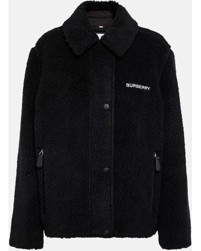 Burberry Embroidered Wool-blend Fleece Jacket - Black