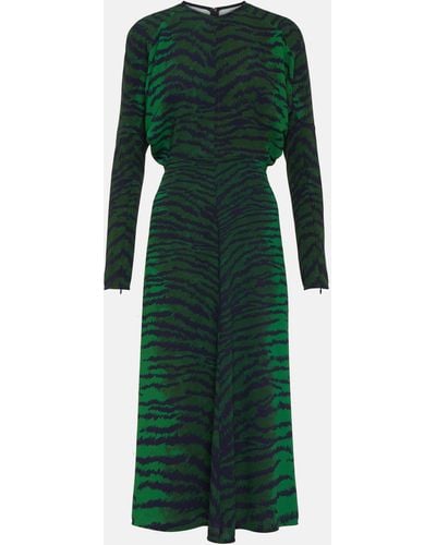 Victoria Beckham Tiger-print Cady Midi Dress - Green