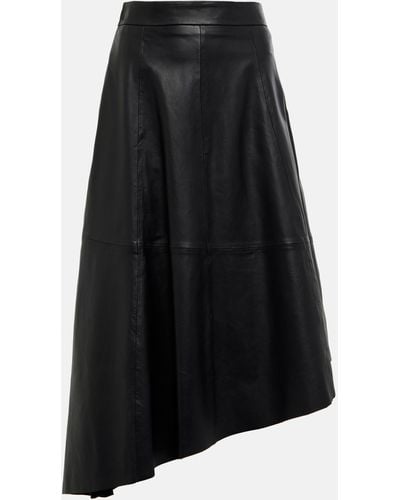 Polo Ralph Lauren Asymmetric Leather Midi Skirt - Black