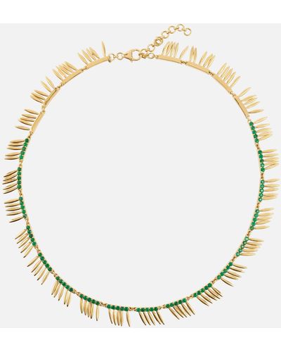 Ileana Makri Grass Sunny 18kt Gold Necklace With Emeralds - Metallic