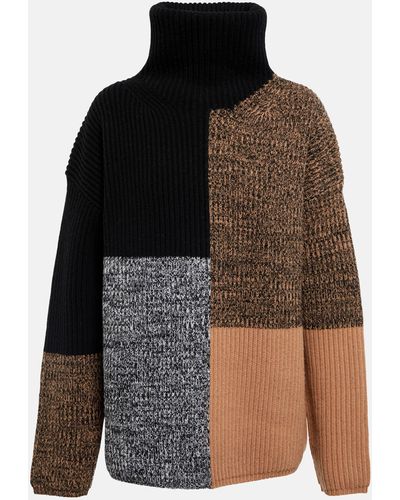 JOSEPH Patchwork Wool Turtleneck Sweater - Black