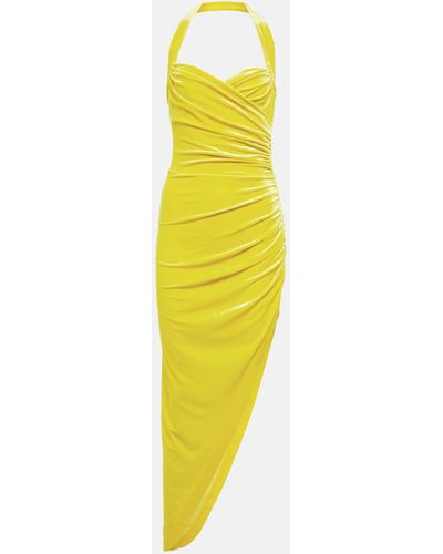 Norma Kamali Cayla Asymmetric Velvet Midi Dress - Yellow