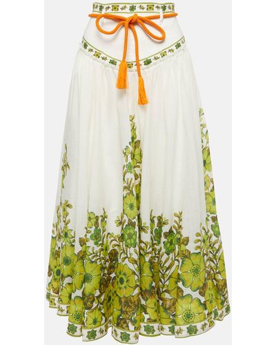 ALÉMAIS Wallis Floral Linen Midi Skirt - Green
