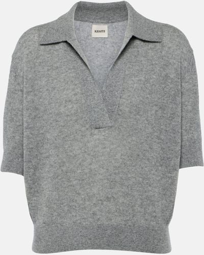 Khaite Shrunken Jo Cashmere-blend Polo Sweater - Grey