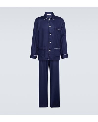 Derek Rose Lombard 6 Cotton Jacquard Pyjamas - Blue