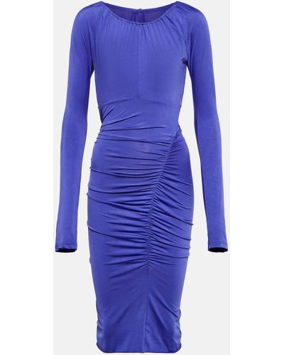 Victoria Beckham Ruched Wrap Jersey Midi Dress - Blue