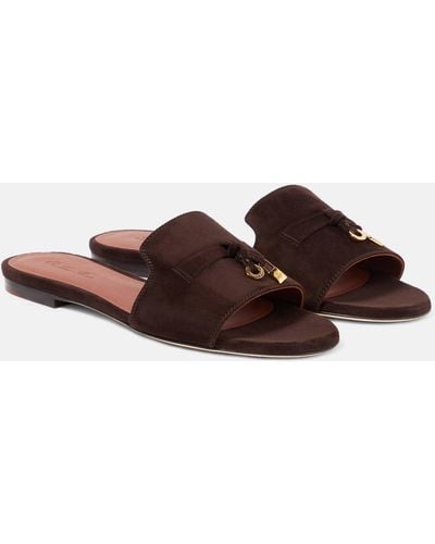 Loro Piana Summer Charms Suede Slides - Brown