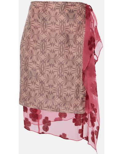Dries Van Noten Printed Silk-blend Muslin Wrap Skirt - Pink