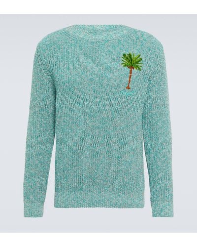 Alanui Palm Tree Cotton-blend Sweater - Blue