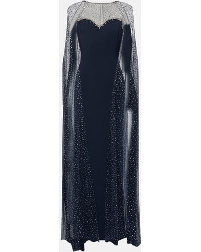 Jenny Packham Cordelia Embellished Caped Gown - Blue